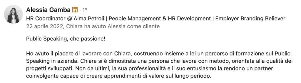 Chiara Alzati Srl Public Speaking - caso studio di Alma Petroli Spa