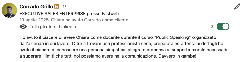 Corsi Corporate Public Speaking: opinioni di chi ha partecipato